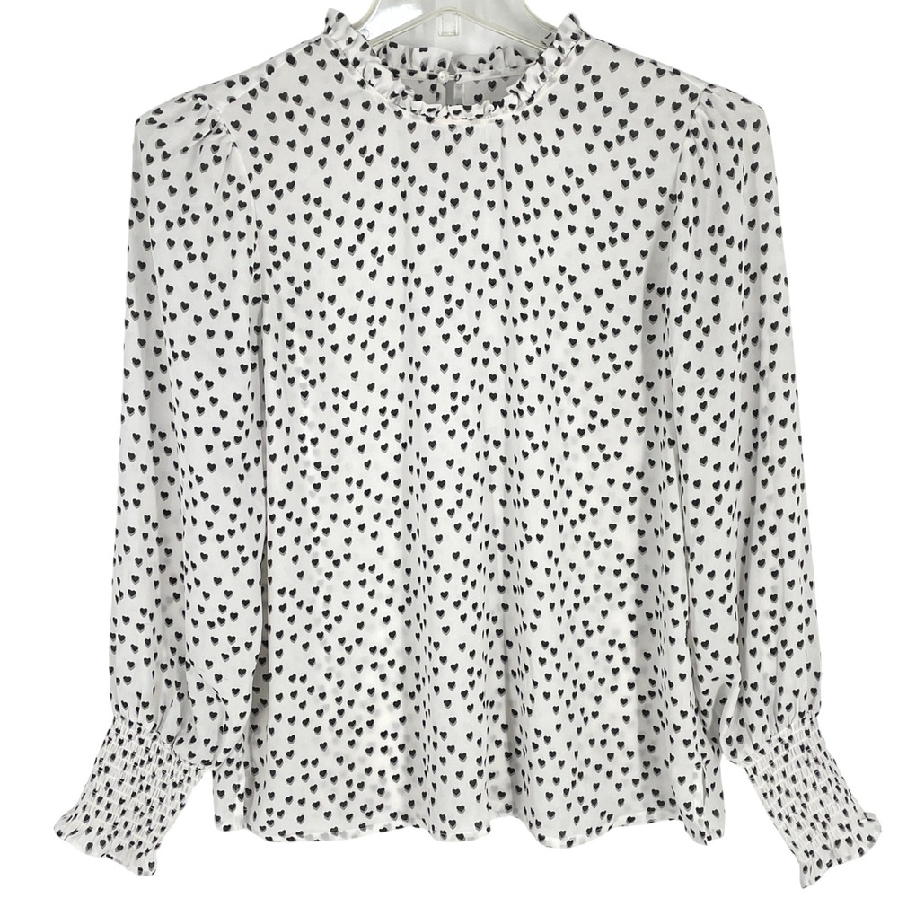 Unbranded Women's Heart Print Ruffle Mock Neck Long Bishop Sleeve Blouse Top‎